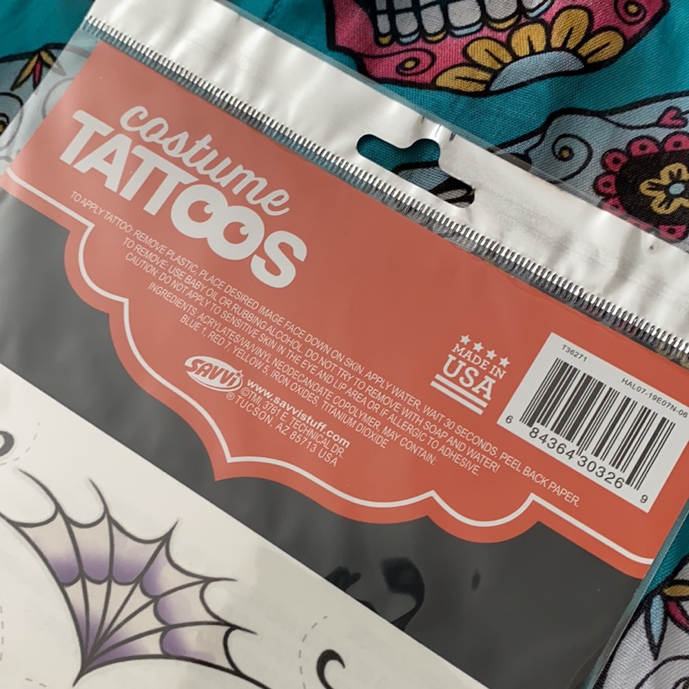 Día de los Muertos {Day of the Dead} Costume Face Tattoos 34 Count Made in USA - Picture 4 of 6